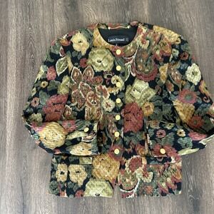 VTG Y2K Louis Feraud TAPESTRY JEWEL CROPPED BLAZER SZ 10 Silk Wool GORGEOUS